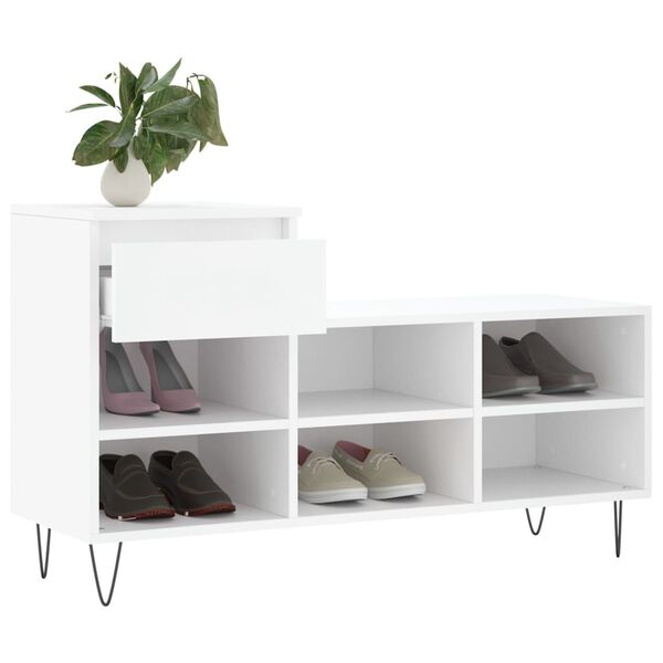 vidaXL Shoe Cabinet White Engineered Wood, Metal Medium