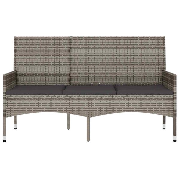 vidaXL Garden Bench Grey Poly Rattan, Powder-Coated Steel, Polyester