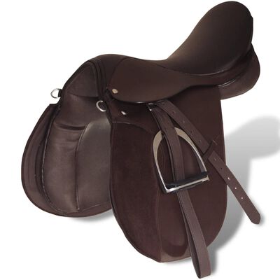 vidaXL Horse Riding Saddle Set 17.5" Real leather Brown 4.7" 5-in-1
