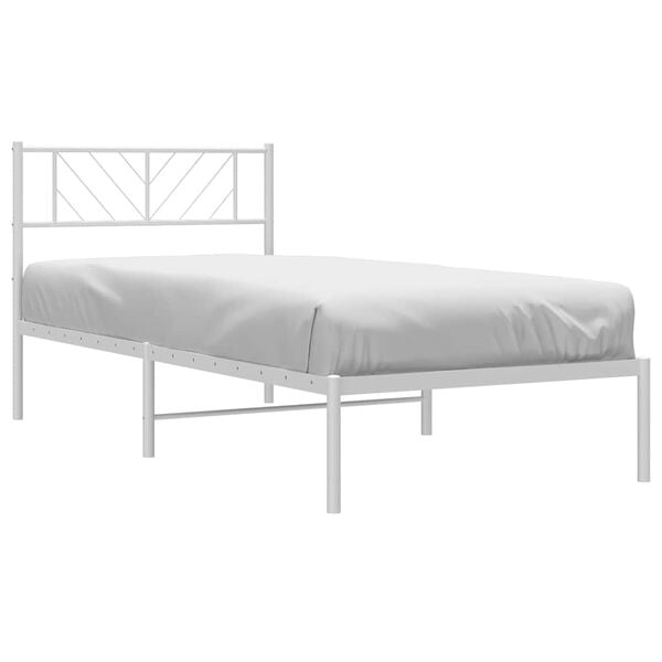 vidaXL Metal Bed Frame White Steel Single Metal Bed Frame Rectangular