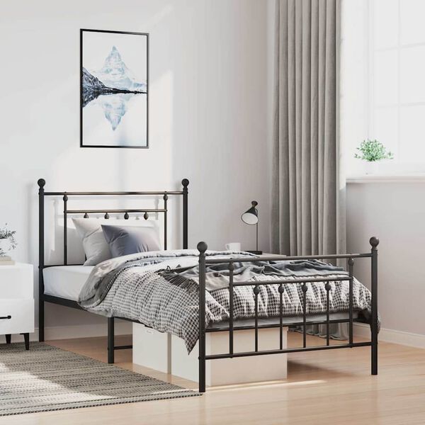 vidaXL Bed Frame Black Powder-coated steel Twin Industrial Bed Frame