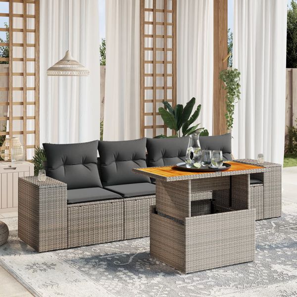 vidaXL Garden Sofa Set Grey PE Rattan Large Adjustable Armrests