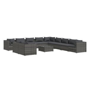 vidaXL Garden Lounge Set Gray PE rattan, powder-coated steel, plastic, glass