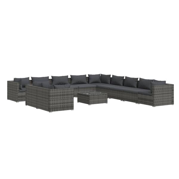 vidaXL Garden Lounge Set Gray PE rattan, powder-coated steel, plastic, glass