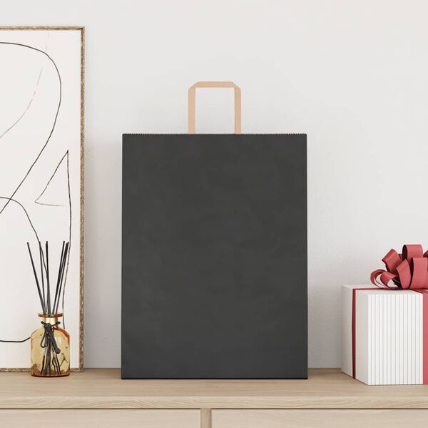 vidaXL Paper Bags 50 pcs with Handles Black 12.6x4.7x16.5"