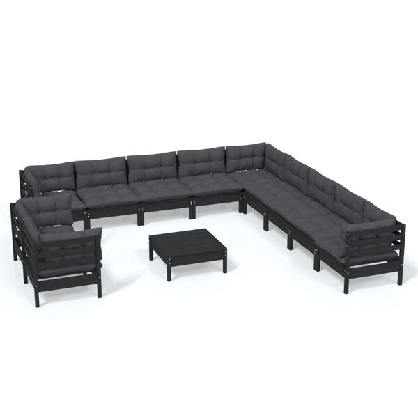 vidaXL Garden Lounge Set Black Solid pinewood Large Modular