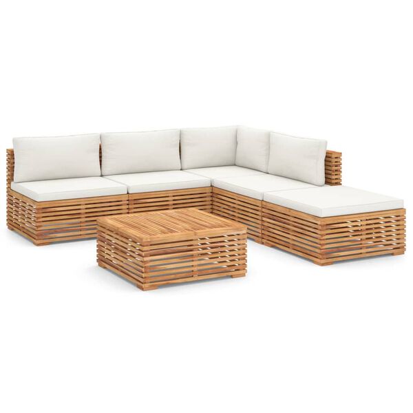 vidaXL 6 Piece Patio Lounge Set with Cream Cushion Solid Teak Wood