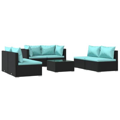 vidaXL 7 Piece Patio Lounge Set with Cushions Poly Rattan Black