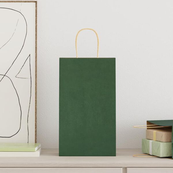vidaXL Paper Bags 50 pcs with Handles Green 21x11x36 cm