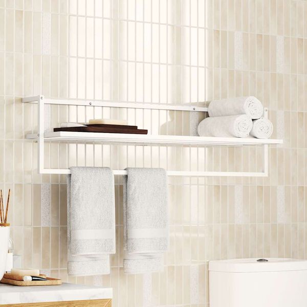 vidaXL Towel Rack White Iron 37.4 x 9.8 x 8.7 in Wall Mounting