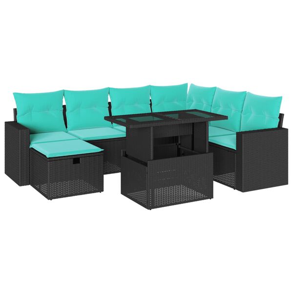 vidaXL 8 Piece Garden Sofa Set with Cushions Black Poly Rattan
