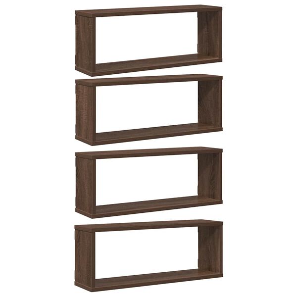 vidaXL Wall Cube Shelf Set of 4 Brown Oak Engineered Wood Medium