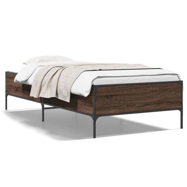 vidaXL Bed Frame Brown Oak Engineered Wood, Metal Twin Durable