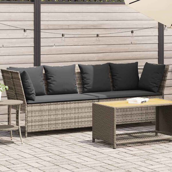 vidaXL Patio Sofa with Cushions Light Grey Poly Rattan