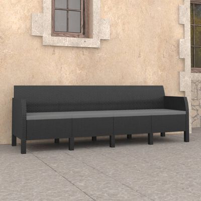 vidaXL 4-Seater Patio Sofa with Cushions Anthracite PP Rattan