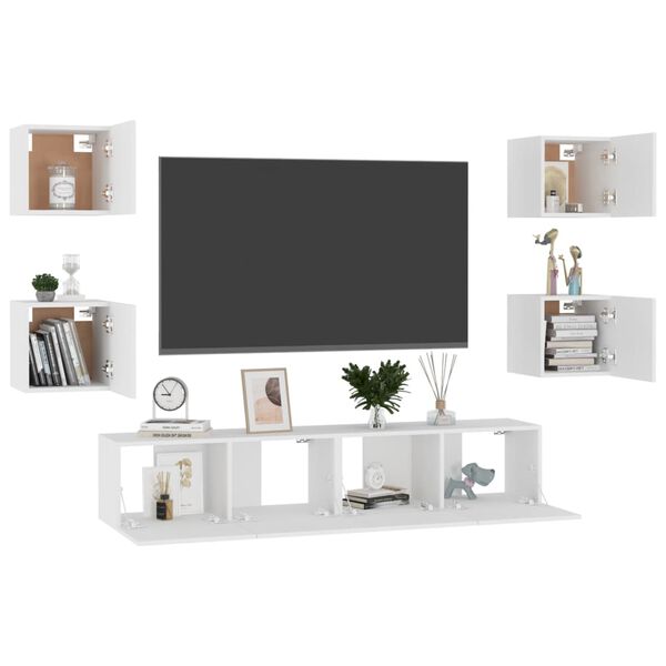 vidaXL TV Cabinet White Engineered wood TV Cabinet Rectangular Modern