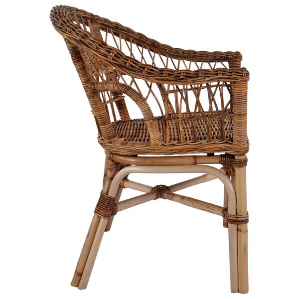 vidaXL Dining Chair Natural Brown Natural Rattan and Wood Medium Durable