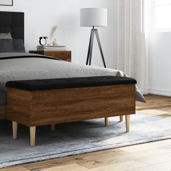 vidaXL Storage Bench Brown Oak Engineered Wood, Faux Leather Cushion