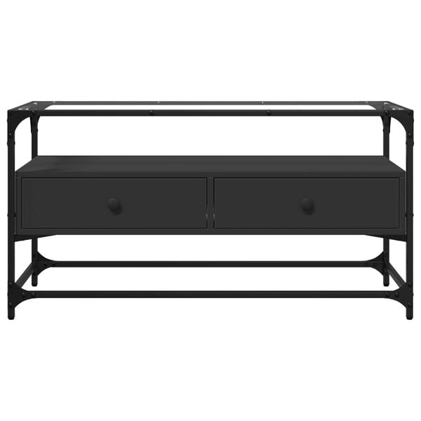 vidaXL TV Cabinet Black Engineered Wood, Glass 38.6 x 13.8 x 20.1 in