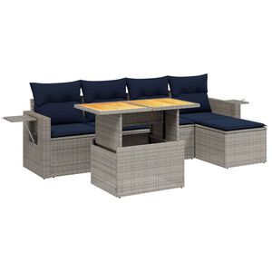 vidaXL 6 Piece Patio Sofa Set with Cushions Gray Poly Rattan