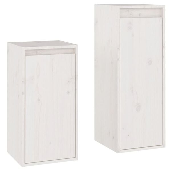 vidaXL TV Cabinet Set of 2 White Solid Pine Wood Varied Sizes