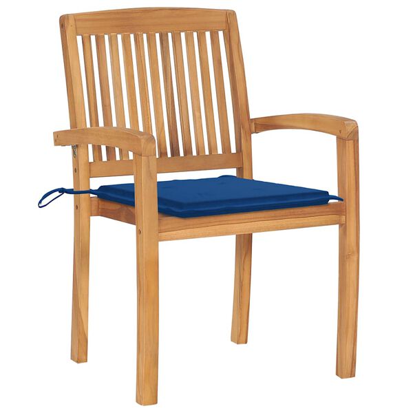 vidaXL Patio Chairs 2 pcs with Royal Blue Cushions Solid Teak Wood