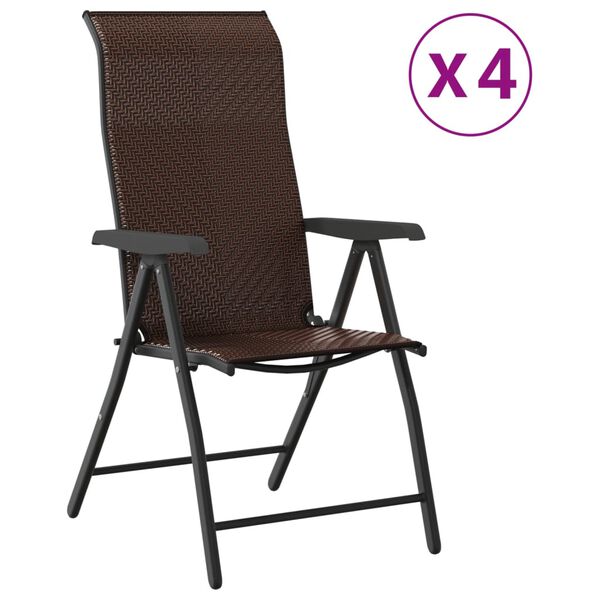 vidaXL Garden Chair Set of 4 Brown PE rattan Medium Foldable