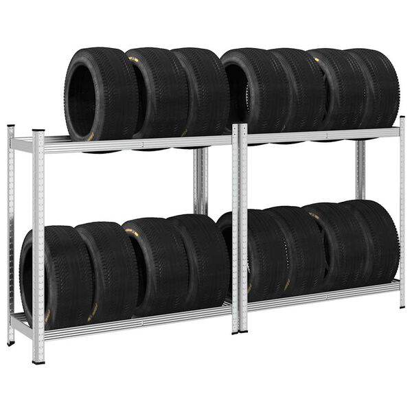 vidaXL 2-Layer Tyre Shelves 2 pcs Silver 43.3x15.7x42.9" Steel