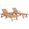 vidaXL Sun Lounger With Table Set of 2 Natural Teak