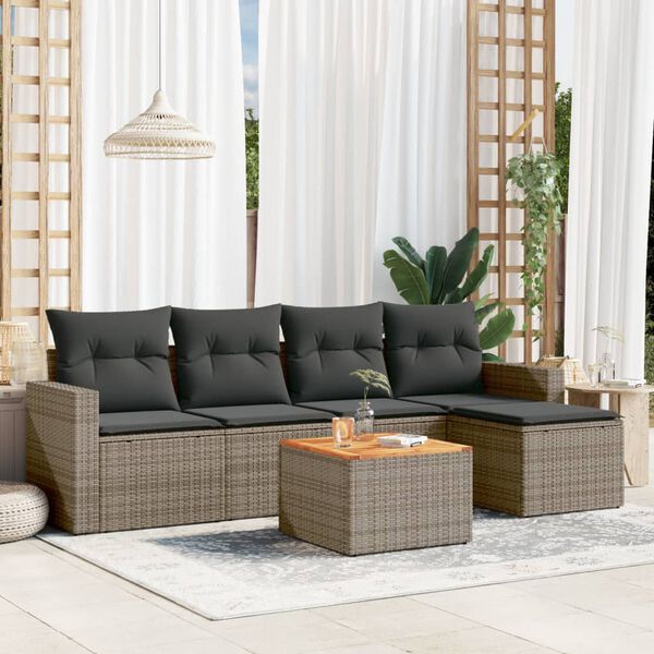 vidaXL Garden Sofa Set Grey PE Rattan Large Modular Rectangular