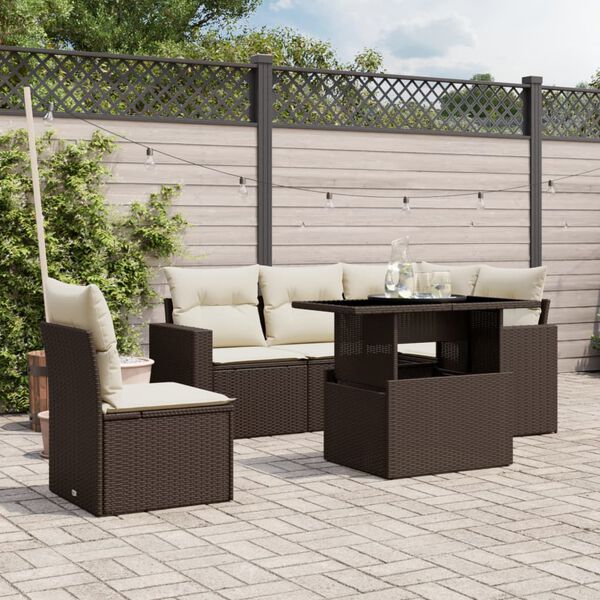 vidaXL Garden Sofa Set Brown PE rattan 6 Piece Set Modular