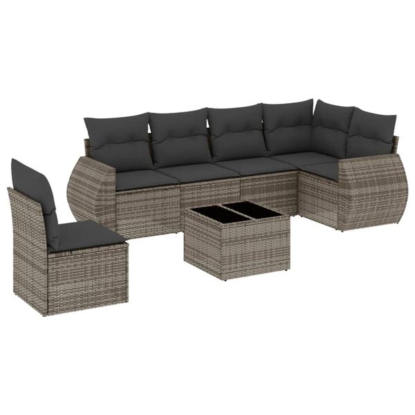 vidaXL Garden Sofa Set Grey PE rattan 7 Piece Modular Garden Sofa Set