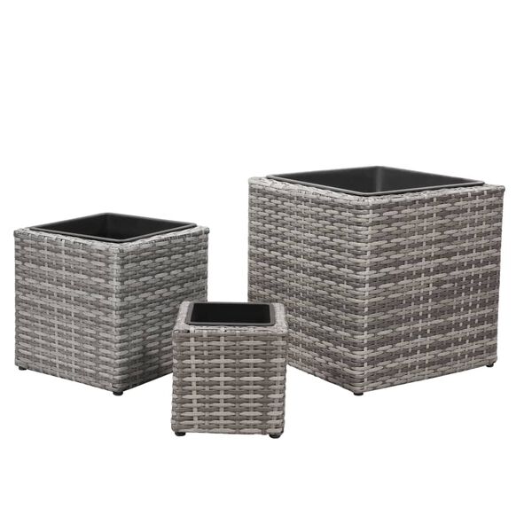 vidaXL Garden Raised Beds 3 pcs Poly Rattan Gray