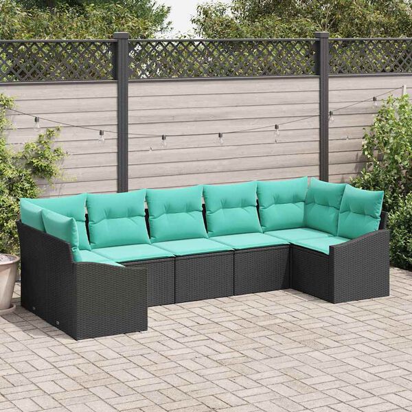 vidaXL Garden Sofa Set 7 pcs Black and Turquoise Poly Rattan