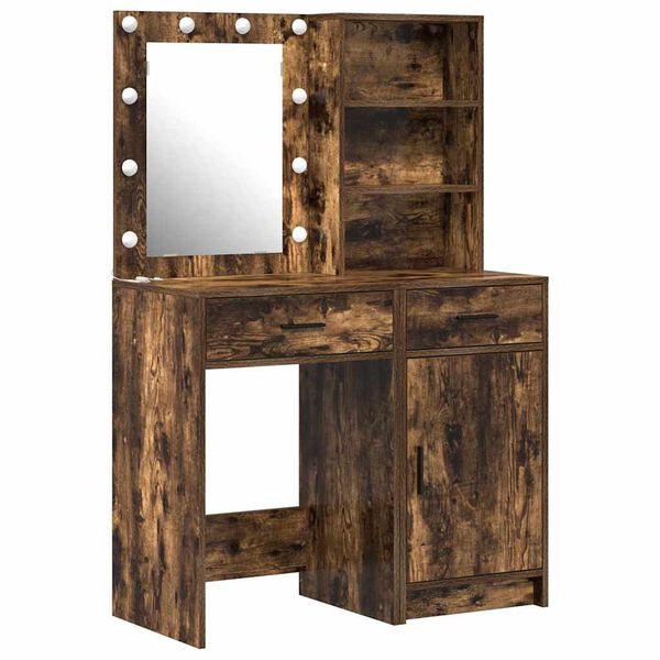 vidaXL Dressing Table Set with LED 2 pcs Smoked Oak Engineered Wood