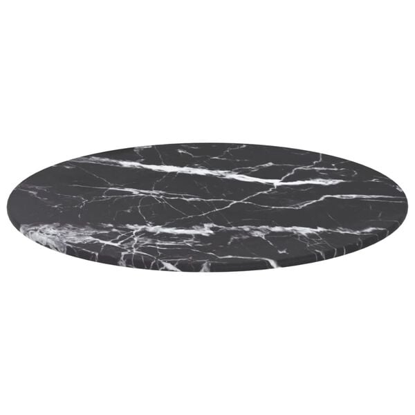 vidaXL Table Top Black with white marble design Tempered glass Ø15.7 in