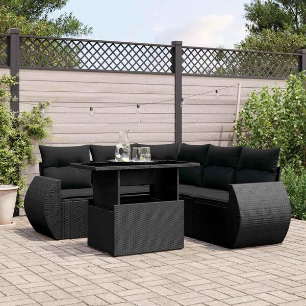 vidaXL Garden Sofa Set Black PE rattan, powder-coated steel, tempered glass