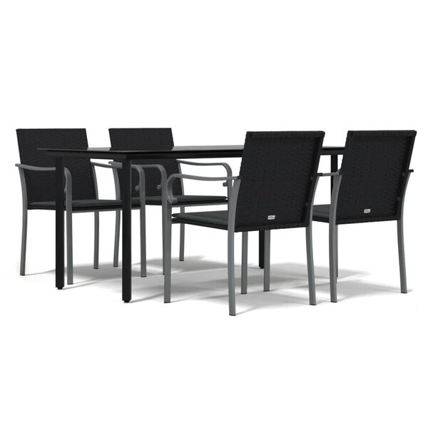 vidaXL Garden Dining Set Black PE Rattan 5 Piece Set Durable