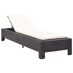 vidaXL Sunbed Black rattan, cream white cushion