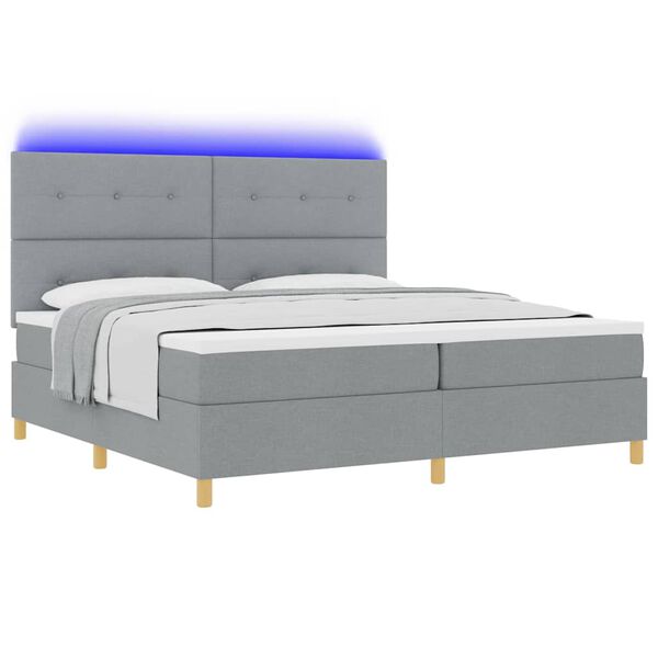 vidaXL LED Box Spring Bed Light Grey 78.74 x 78.74 in Fabric