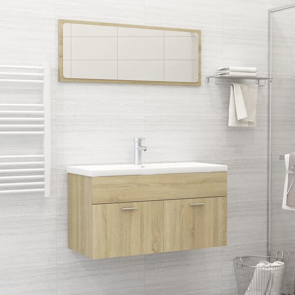vidaXL Bathroom Furniture Set Sonoma Oak, White Engineered wood, Ceramic