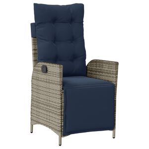 vidaXL Reclining Garden Chair Grey with Navy blue cushions