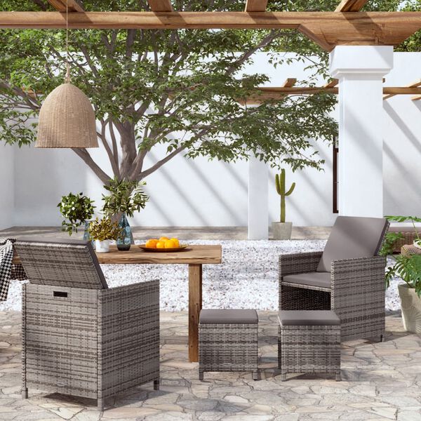 vidaXL Garden Chair and Stool Set of 4 Grey PE rattan Compact Durable