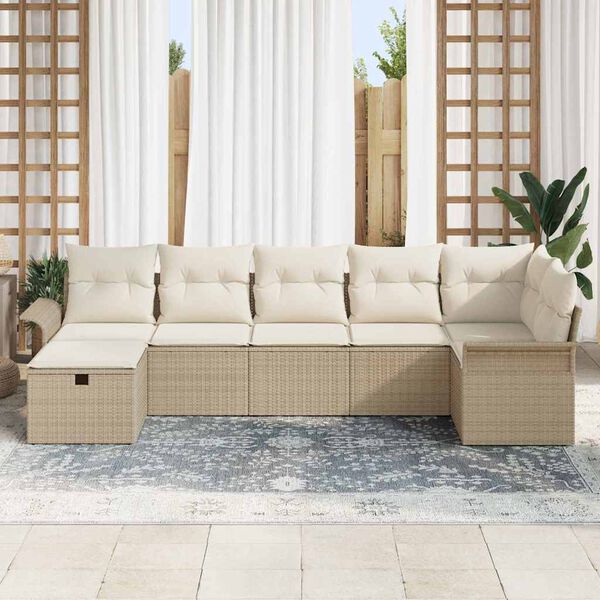 vidaXL Garden Sofa Set with Cushion 7 pcs Beige and Cream Poly Rattan