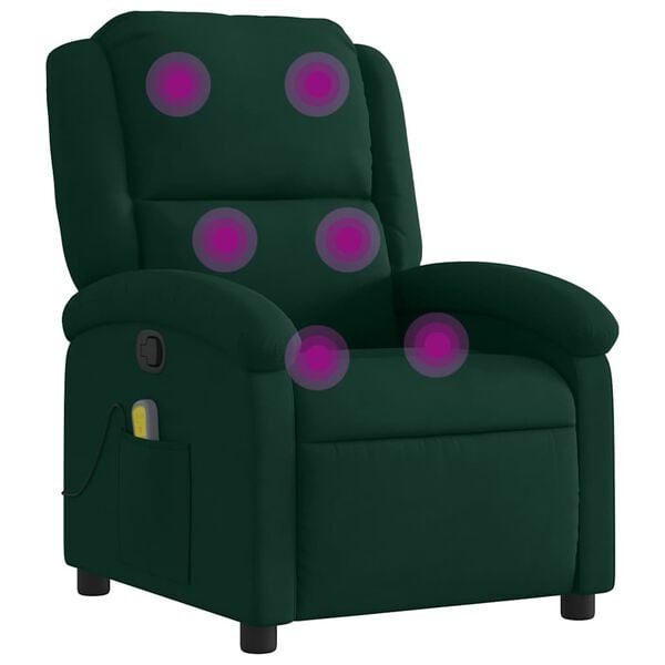 vidaXL Massage Recliner Chair Dark Green Velvet, Metal, Plywood Medium