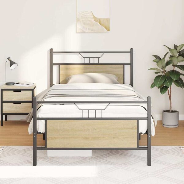 vidaXL Bed Frame Sonoma oak Engineered wood and steel 39.4 x 78.7 in