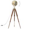 vidaXL Floor Lamp Natural and brass Solid mango wood, steel, aluminum