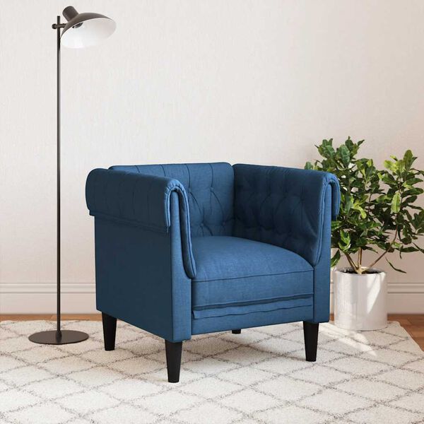 vidaXL Chesterfield Sofa Chair Blue 100% polyester, plywood, solid wood