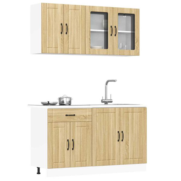 vidaXL Kitchen Cabinet Set Sonoma Oak Engineered wood and glass