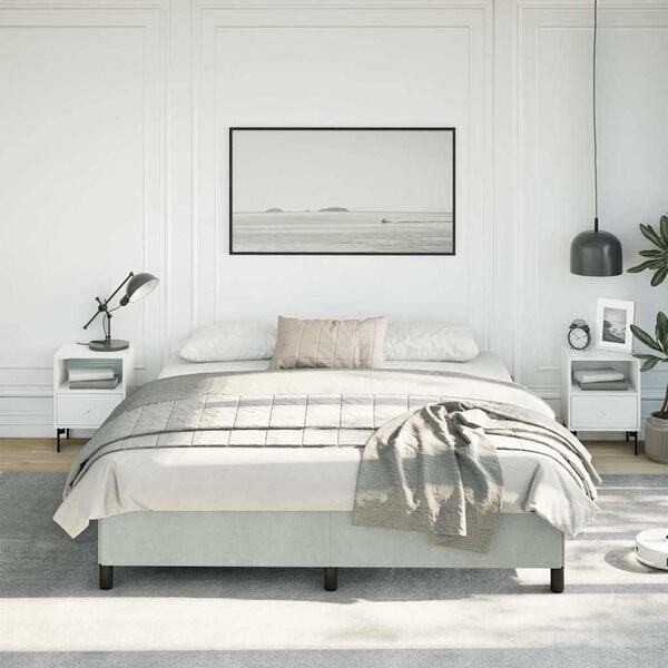 vidaXL Bed Frame Light Gray Velvet, Plywood, Engineered Wood